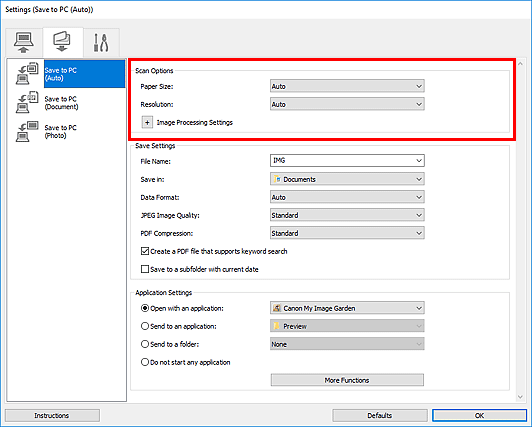 figure: Settings dialog box